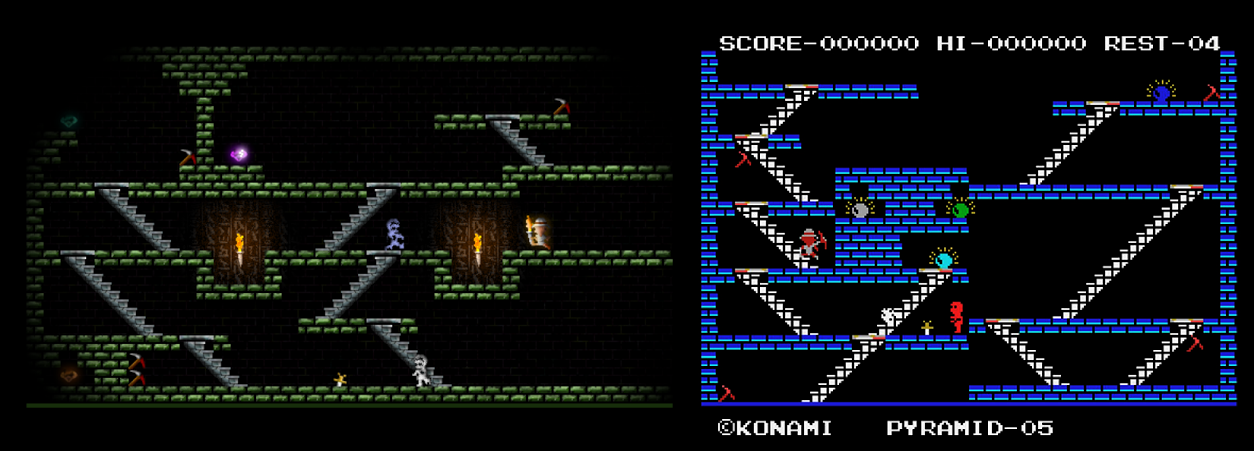 صورة توضح الفرق بين رسومات لعبتي Kings Valley (اليمين) و Call of Khafra (اليسار)